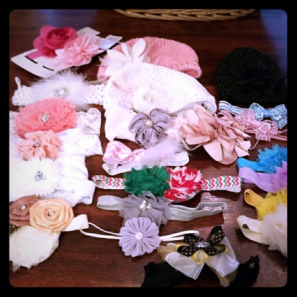 Lot of 22 baby girl handbands/beanie head covers